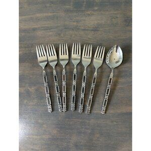 Vintage Oneida Community Madrid Black Accent Stainless Flatware Salad Forks and